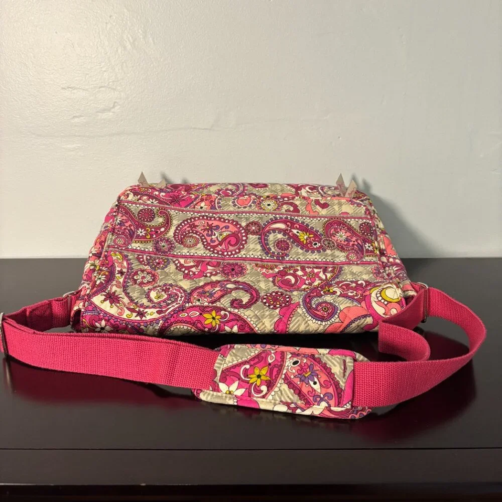 Vera Bradley Paisley Meets Plaid Pink and Gray Quilted Messenger Bag